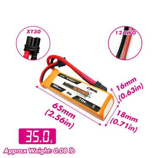 CNHL LiHV MiniStar HV 450mAh 7.6V 2S 70C Lipo Battery With XT30U