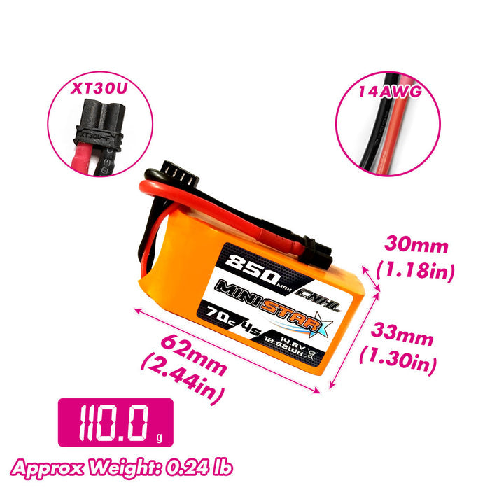 CNHL MiniStar 850mAh 14.8V 4S 70C Lipo Battery with XT30U