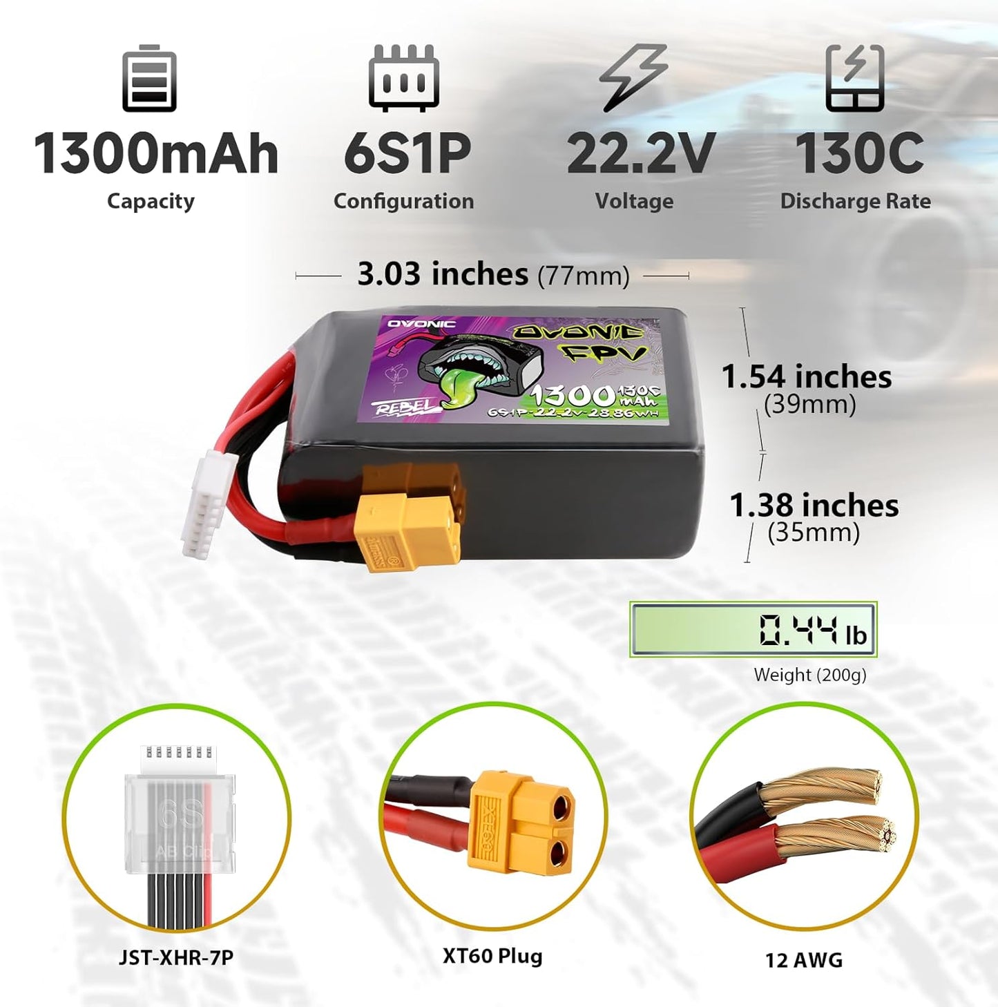 Ovonic Rebel 2.0 130C 6S 1300mAh Lipo Battery